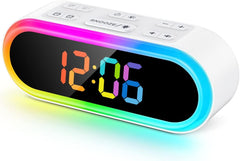 Dual Alarm Clock with 7 Soothing Sounds - RGB Night Light, Dimmable, Snooze, Auto-Off Timer, Rainbow LED Digital Clock for Kids, Bedroom