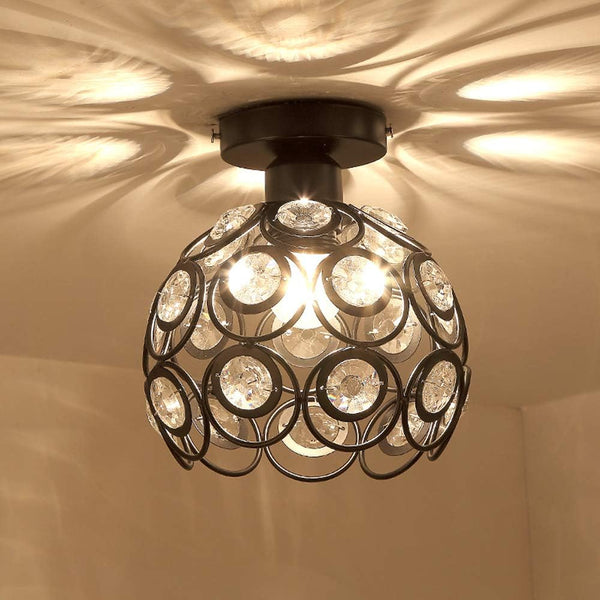 Modern Metal and Crystal Ceiling Lights, Industrial Pendant Light E27 Chandelier Lampshade Retro Lighting