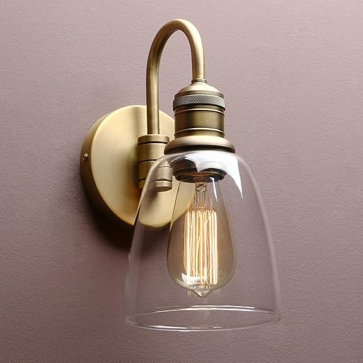 Vintage Industrial Bell Sconce Wall Light – Antique Finish with 5.6” Clear Glass Shade