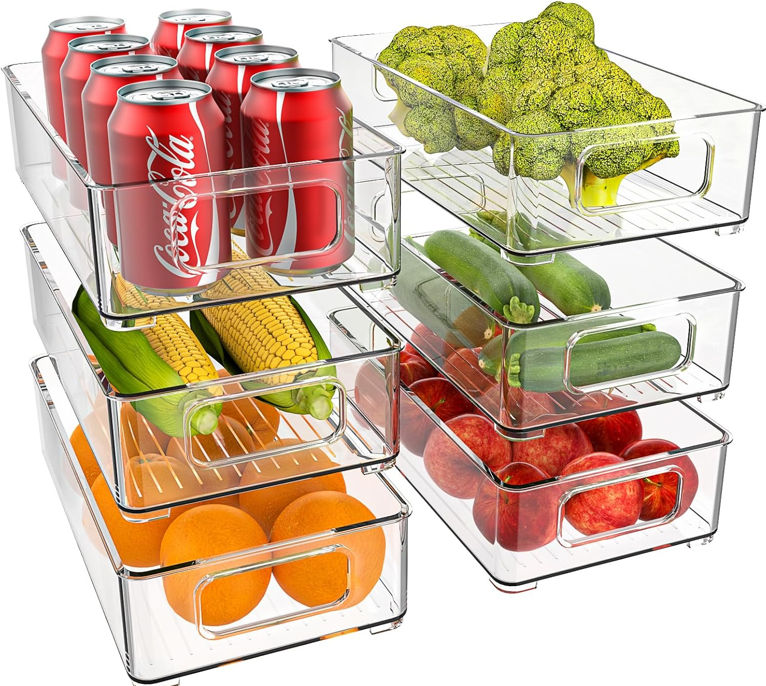 Stackable Fridge Organiser Set of 6 – Clear Plastic Kitchen Storage Boxes for Pantry & Cabinets