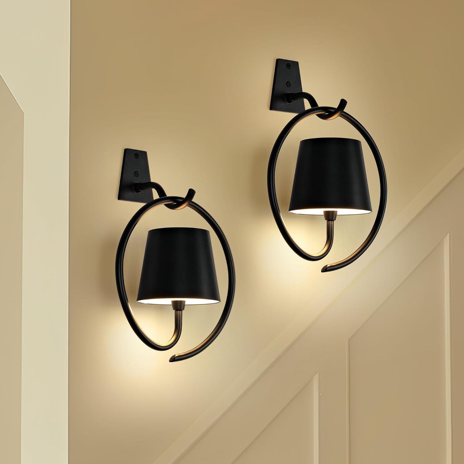 2 Pack Rechargeable Wall Lights – Dimmable Wireless Sconces Black