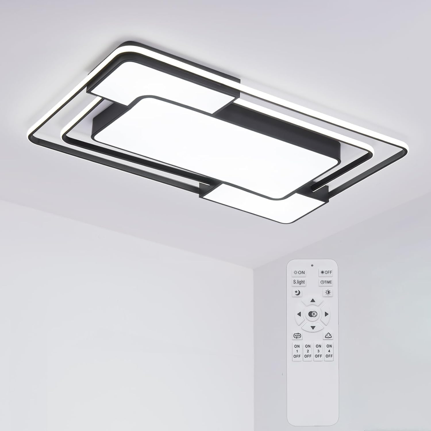 Modern Dimmable LED Ceiling Light with Remote, 90×60CM, 3000–6500K