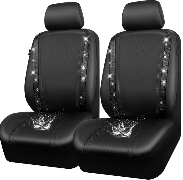 Luxury Bling Leather Car Seat Covers – 2PCS Front Shiny Diamond Set