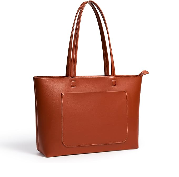 Large Leather Tote Bag for Women – Work & School Handbag with Zipper & Pockets