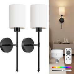 2 Pack Rechargeable Wall Sconces with Remote, 9 Colors Dimmable