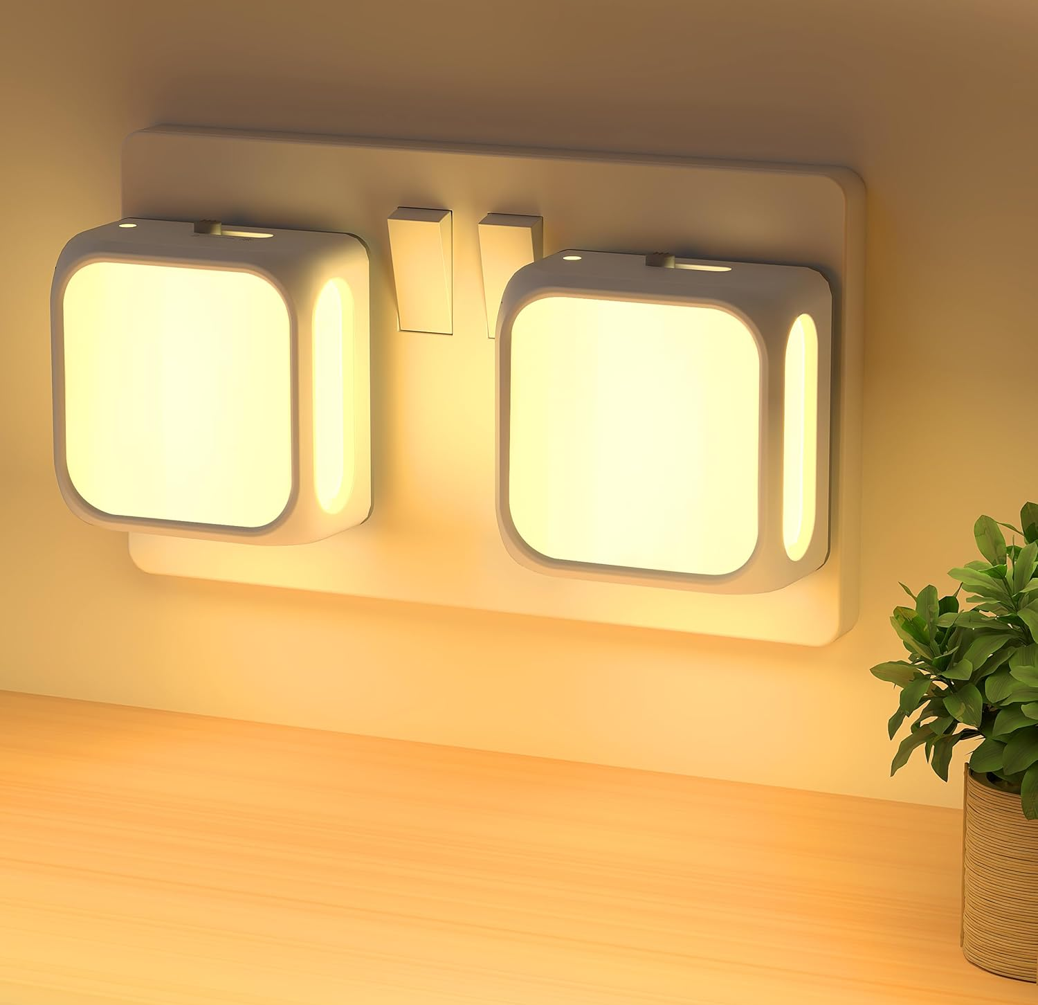 Plug-in LED Night Light with Dusk to Dawn Sensor, Adjustable Brightness, 3000K Warm White (2 Pack)