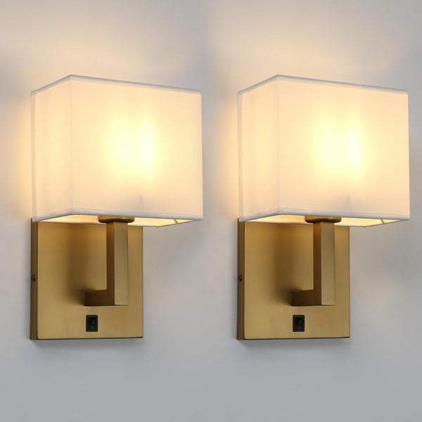 Vintage Wall Lights Set with Linen Shades, E27 Base