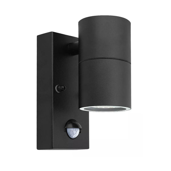 Outdoor Wall Lights PIR Motion Sensor, GU10 Base Down Exterior Wall Sconce, IP44 Stainless Steel Black Single Wall Light for Garden