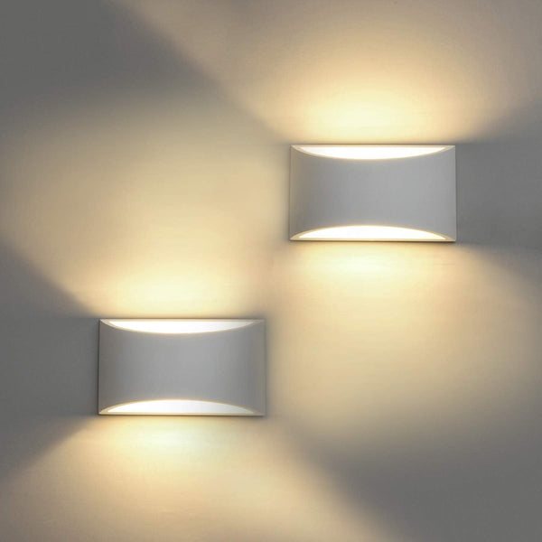 2-Pack LED Wall Sconces – Modern White Plaster Up & Down Wall Lights with G9 Warm White Bulbs, 7W