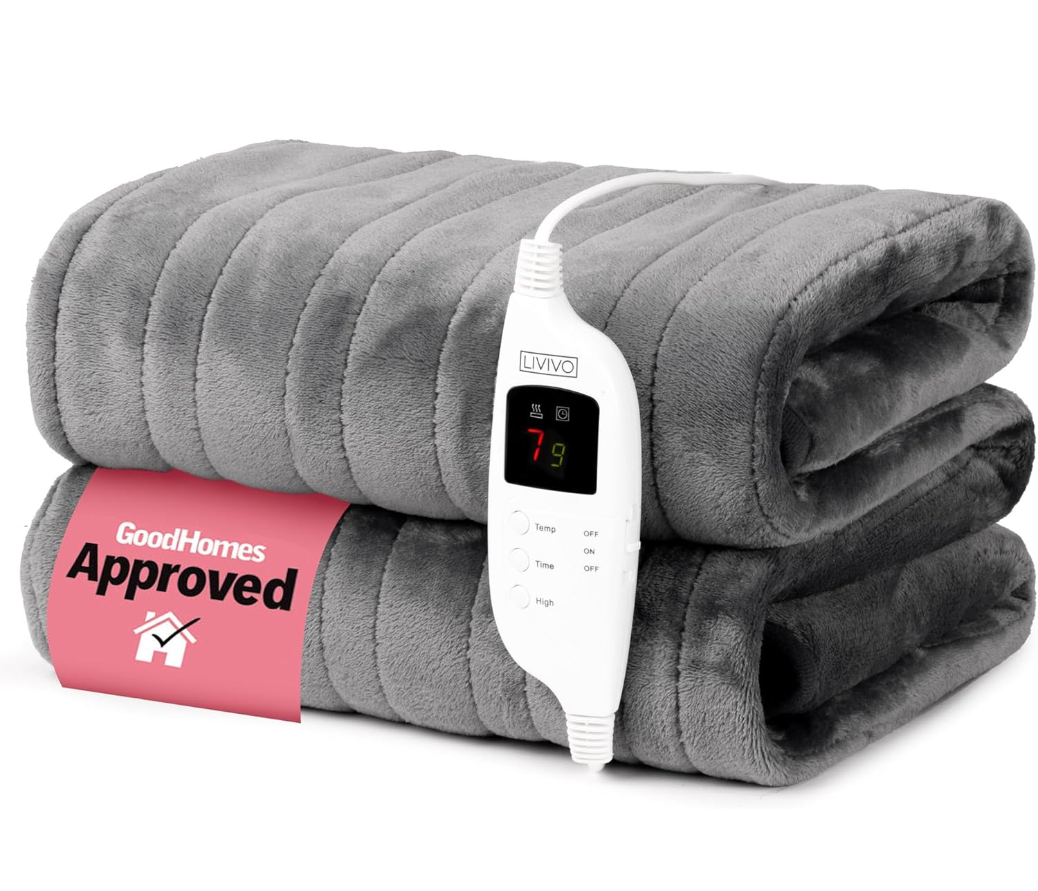 Electric Heated Throw Blanket 160x130cm – 9 Heat Levels, Timer & Auto Shut-Off, Grey
