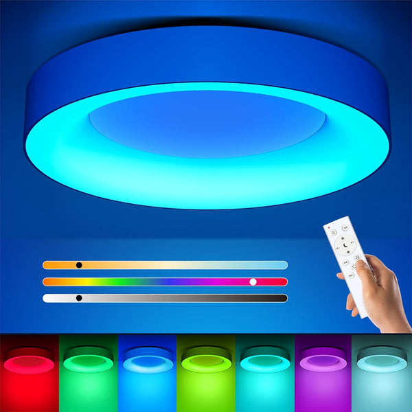 RGB LED Ceiling Light Dimmable with Remote Control, 24W Flush Ceiling Light, 3000K-6500K 2400LM for Living Room, Bedroom, Kids Room, Dining Room etc