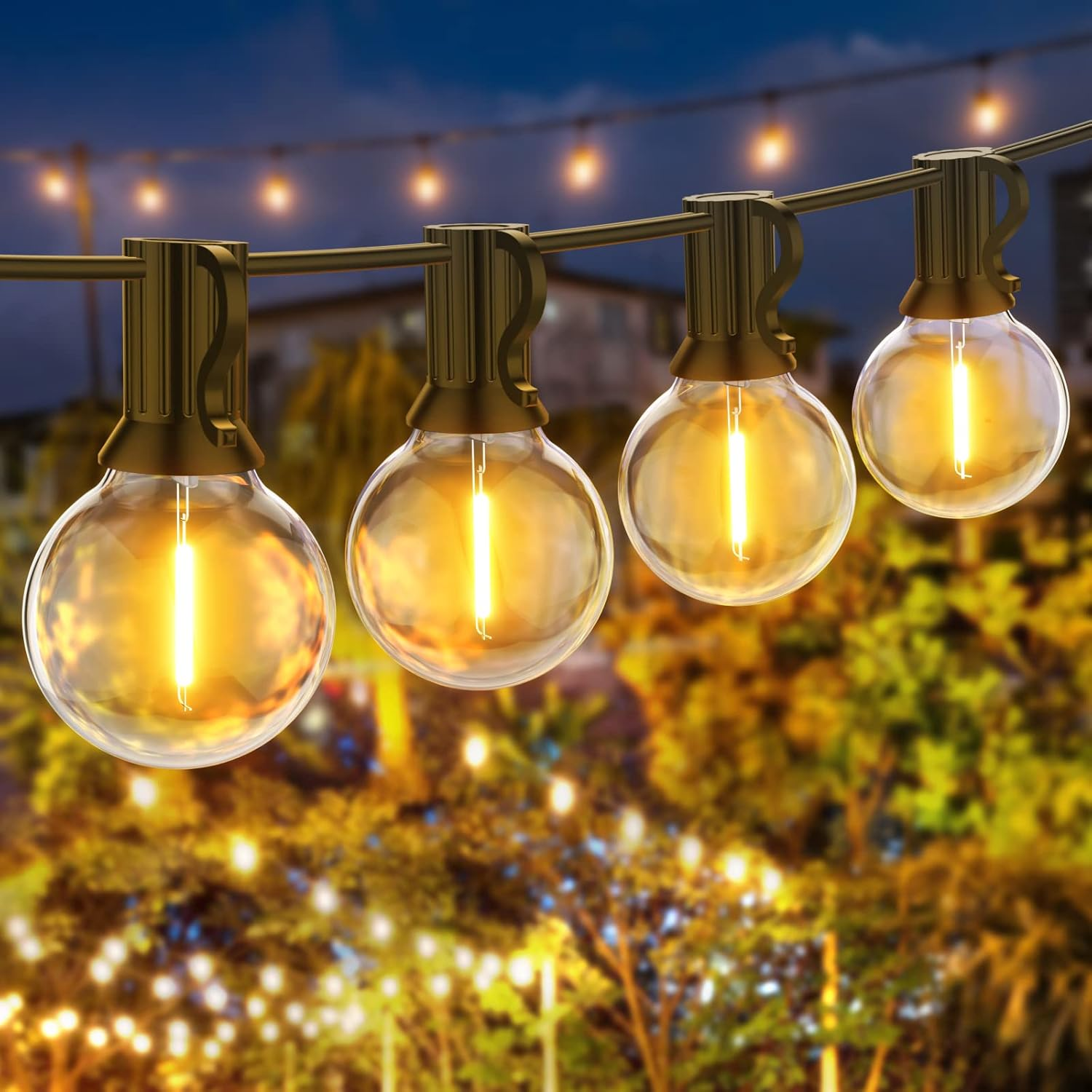 48FT Outdoor LED String Lights, S14 Festoon Lights with 15 E27 Sockets, IP65 Waterproof, 2700K Warm White for Garden, Patio, Party