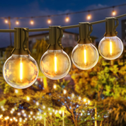 48FT Outdoor LED String Lights, S14 Festoon Lights with 15 E27 Sockets, IP65 Waterproof, 2700K Warm White for Garden, Patio, Party