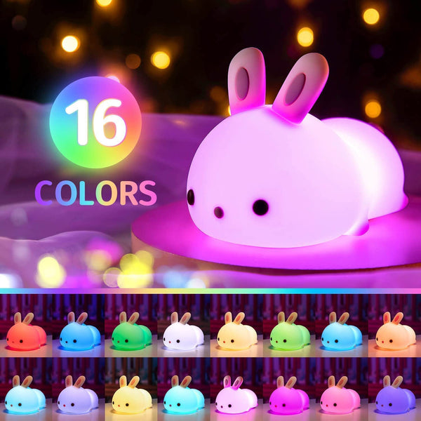 Cute Bunny Night Light Baby Girl Gifts Newborn - 16 Colors Nursery Baby Night Light Cute Lamp - Cute Night Light Kids - Kawaii Cute Room Decor Nursery Decor Girls Bedroom Decor - Baby Girl Gift Baby Gift