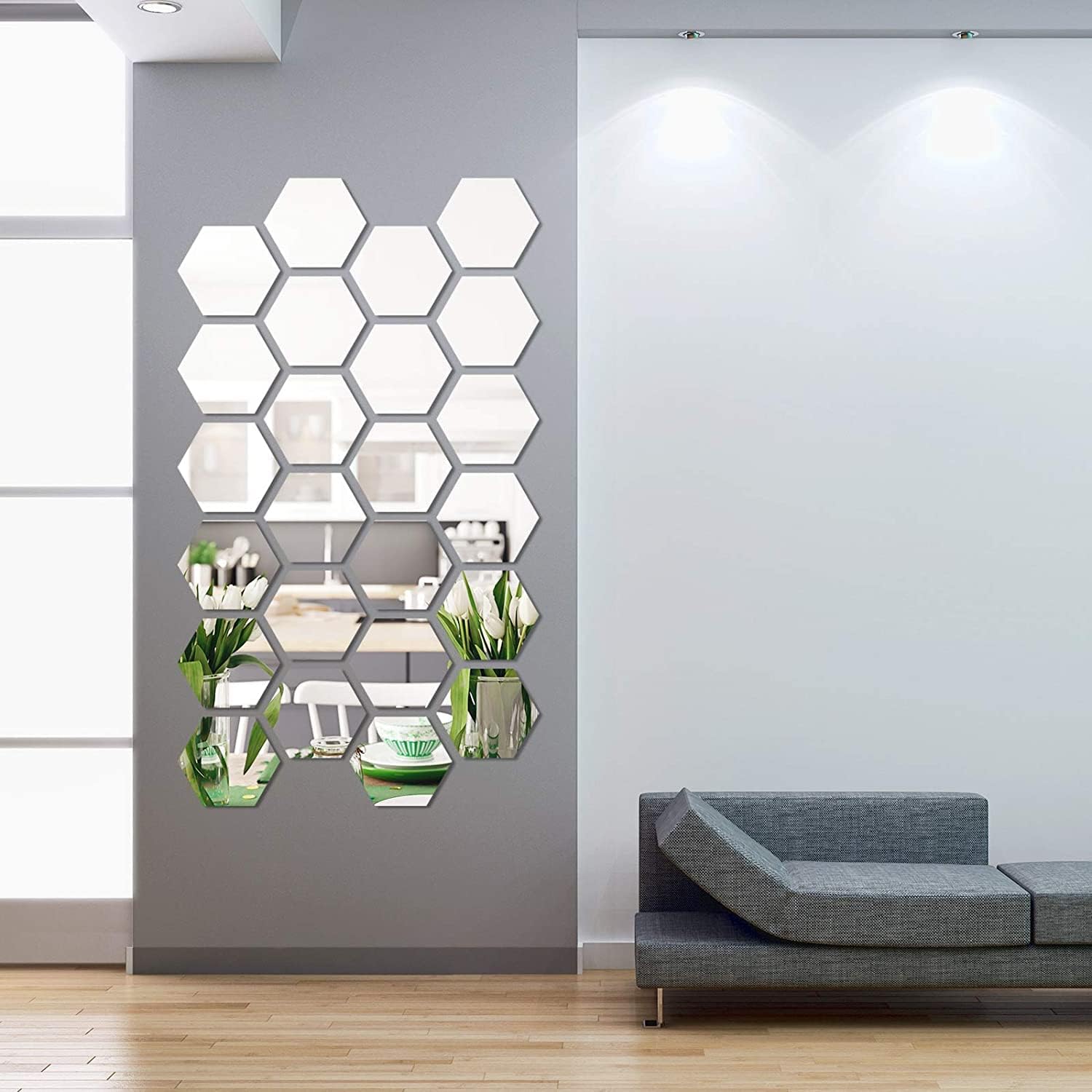 24Pcs Hexagon Acrylic Mirror Wall Sticker Decals