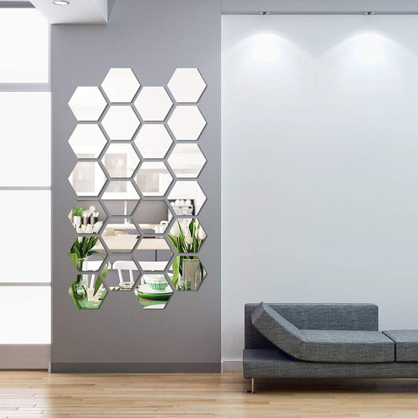 24Pcs Hexagon Acrylic Mirror Wall Sticker Decals