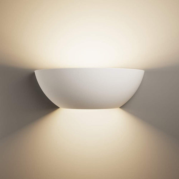 Half Moon Modern Up Down Gypsum Plaster Indoor Paintable Wall Washer Uplight E14 (SES) Sconce Light Fitting White (No LED Bulb)