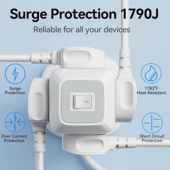 15-Way Tower Extension Lead with 4 USB Ports & 20W USB-C Fast Charger, 2M Cable