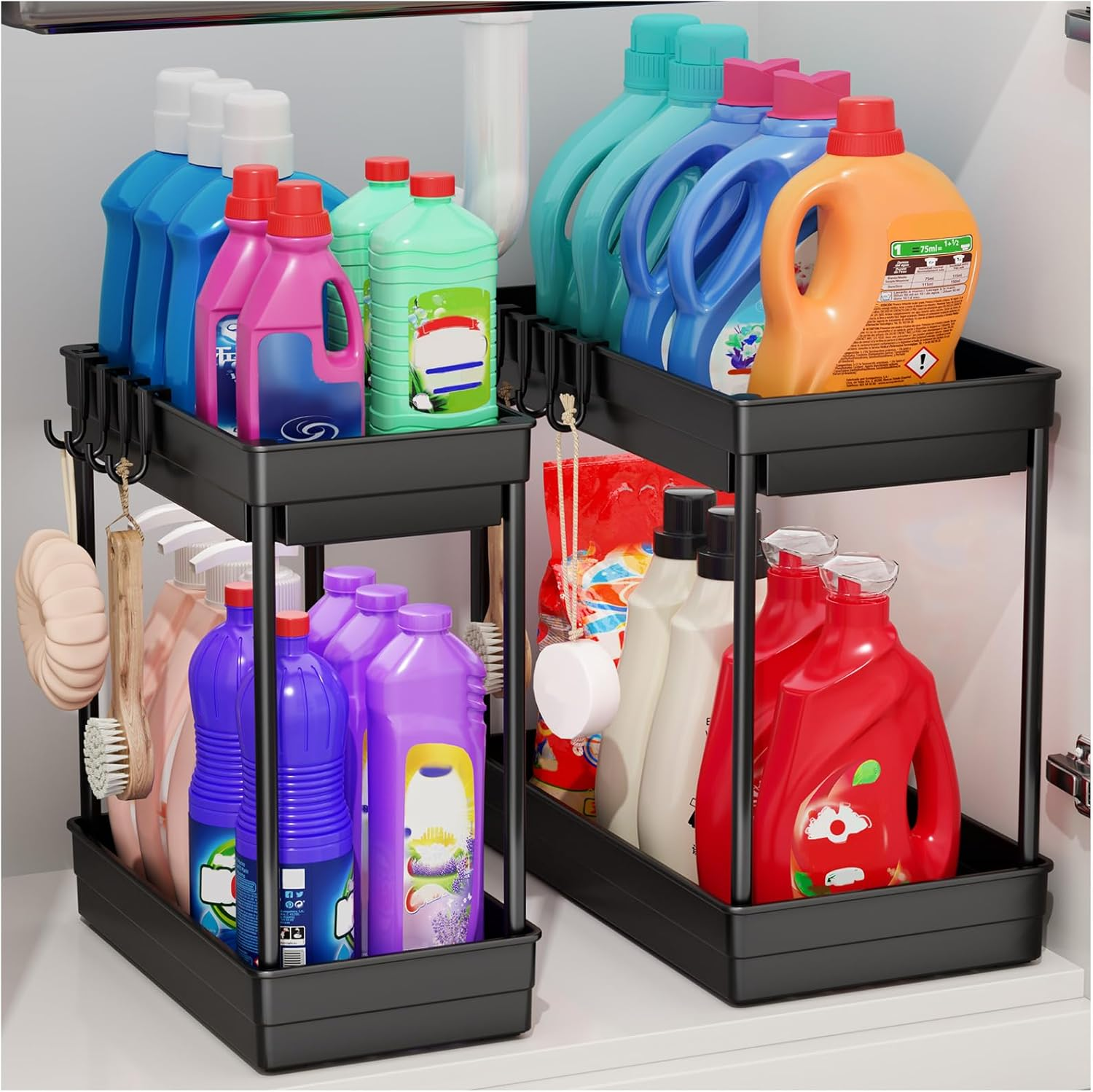 PurKeep 2-Pack Under Sink Storage Organiser – 2-Tier Adjustable Kitchen & Bathroom Shelf