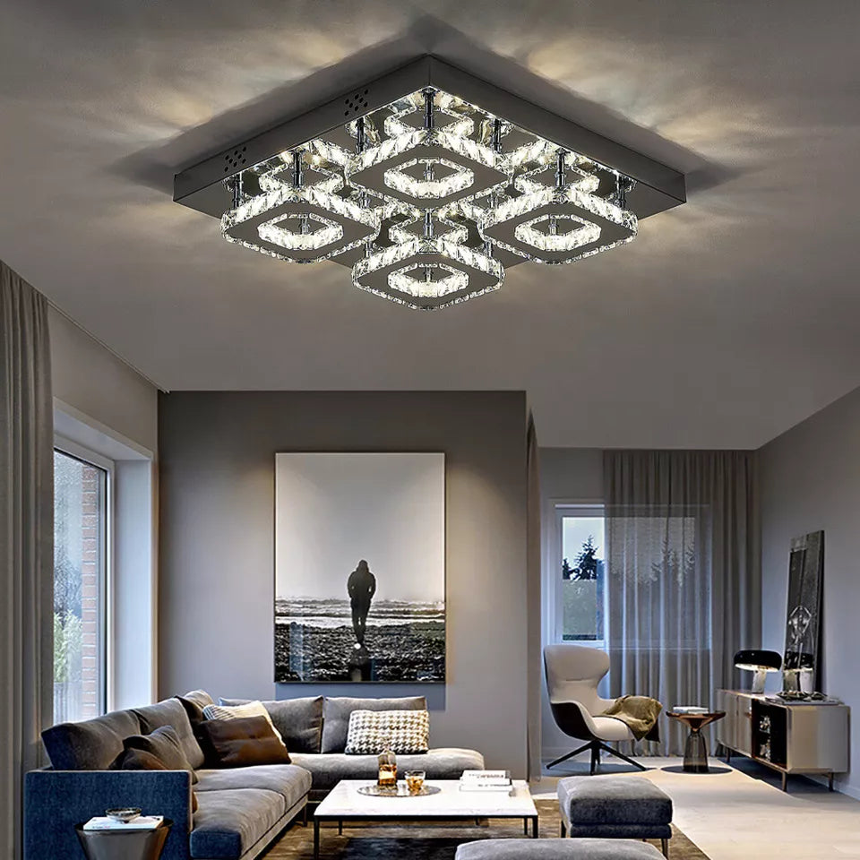 Modern LED Square Pendant Light for Elegant Interiors-Crystal Flush Mount Ceiling Chandelier