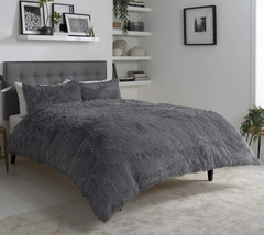 Snuggle Fluffy Duvet Cover Set King – Ultra Soft Warm Winter Bedding, Charcoal Grey