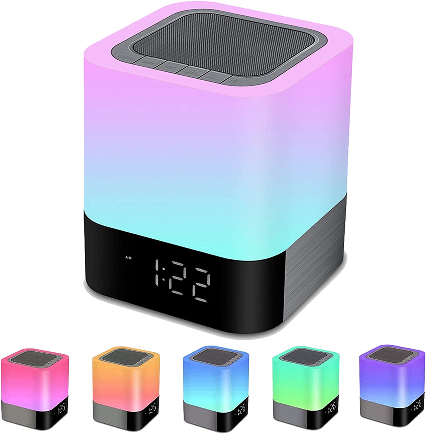 Bluetooth Speaker Alarm Clock RGB LED Bedside Lamp - Bedroom Decor Night Light Gift