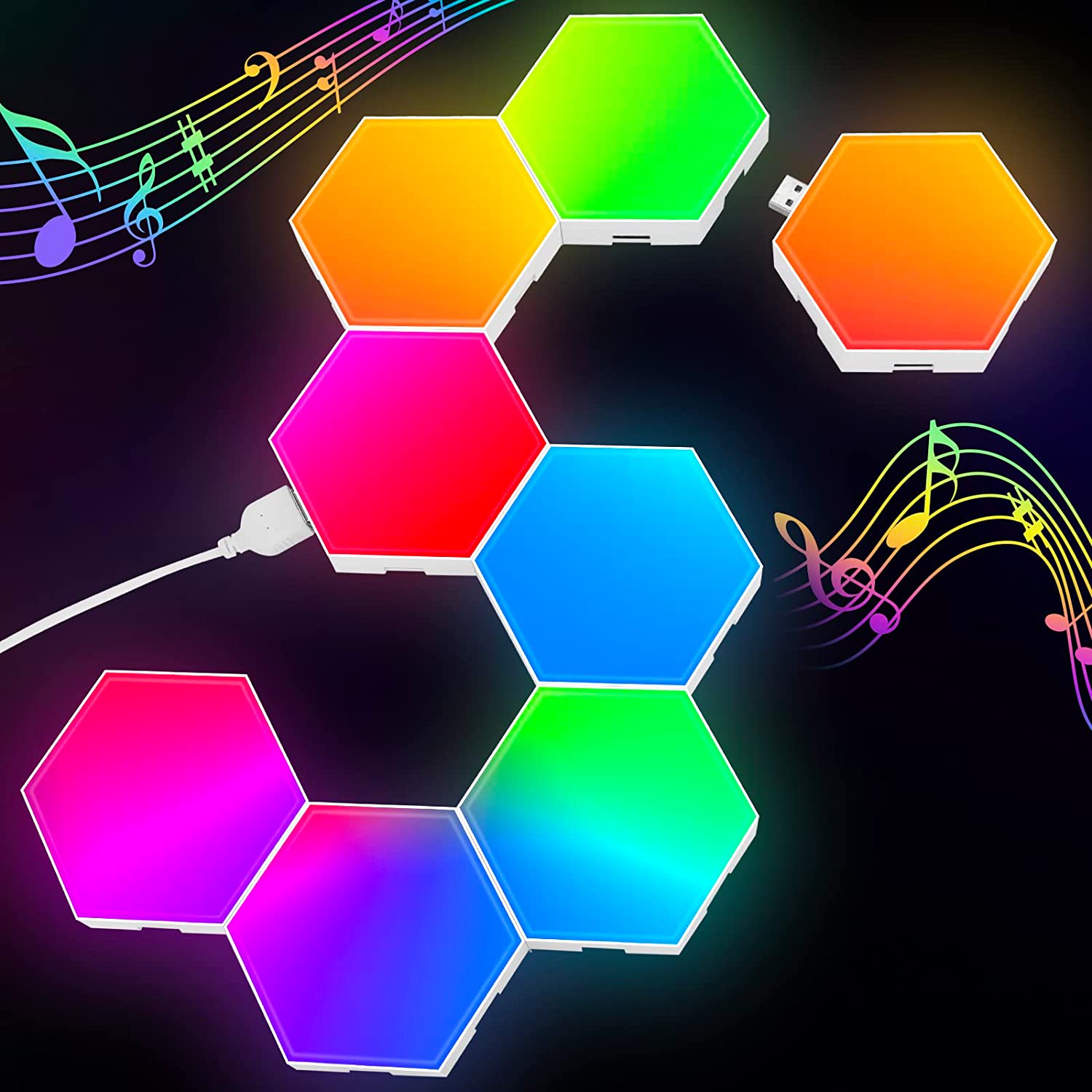 Hexagon Lights Gaming - 8 Pack RGB Led Hex Light Panels Hexagon Smart Wall Lights Sync to Music for Room Bar Decor Gaming Setup