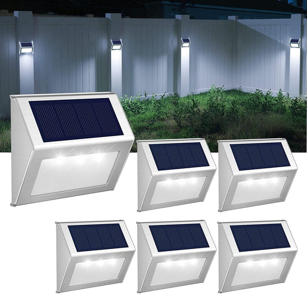 Solar Fence Lights, Stainless Steel Decorative Lights | Waterproof Step Lights Wireless Outdoor Lights | 6 Pack