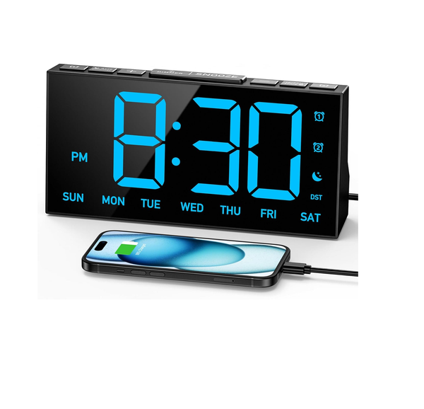 Digital Alarm Clock with Dual Alarms, USB Port, Snooze & 4-Level Brightness