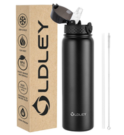1L Stainless Steel Insulated Water Bottle – Black Leakproof Flask with Straw Lid