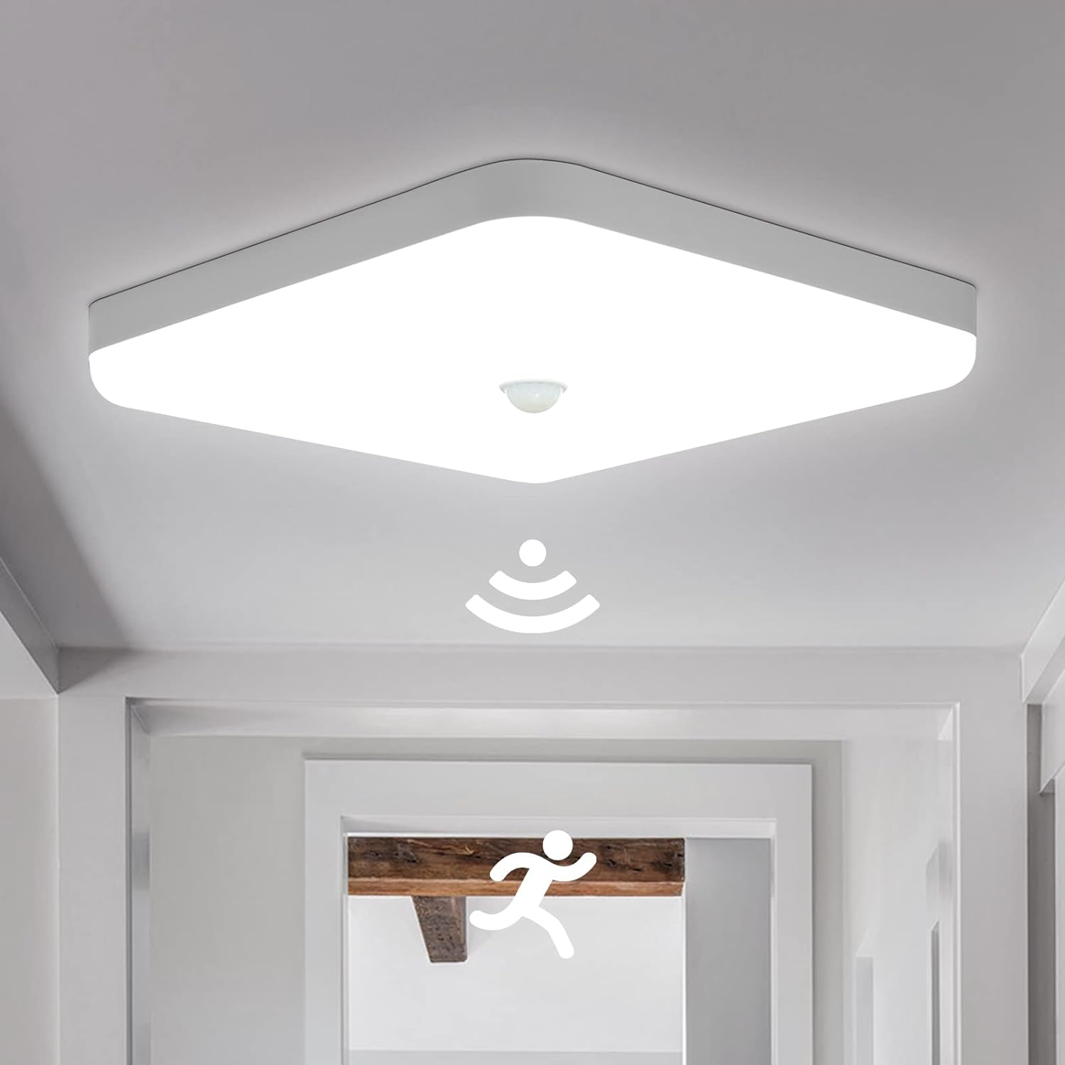 LED Ceiling Light with Motion Sensor 30W 2400LM Daylight White 6500K Square Ceiling Lamp with PIR Motion Detector