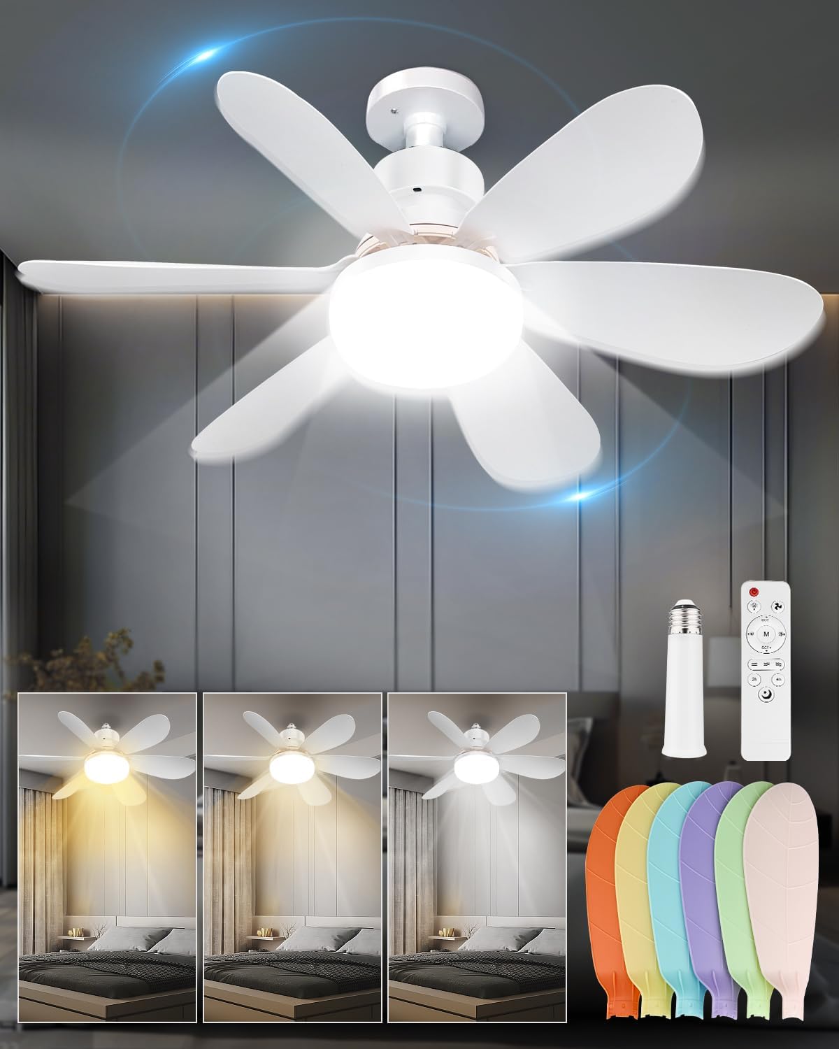 Socket Ceiling Fan with Light and Remote Control