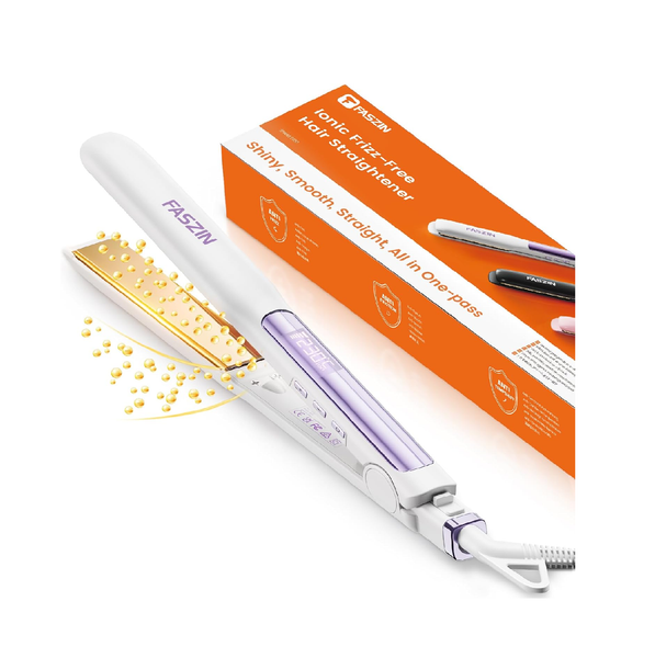 2-in-1 Hair Straightener & Curler – Fast Heating Titanium Flat Iron with 3D Floating Plates (White)