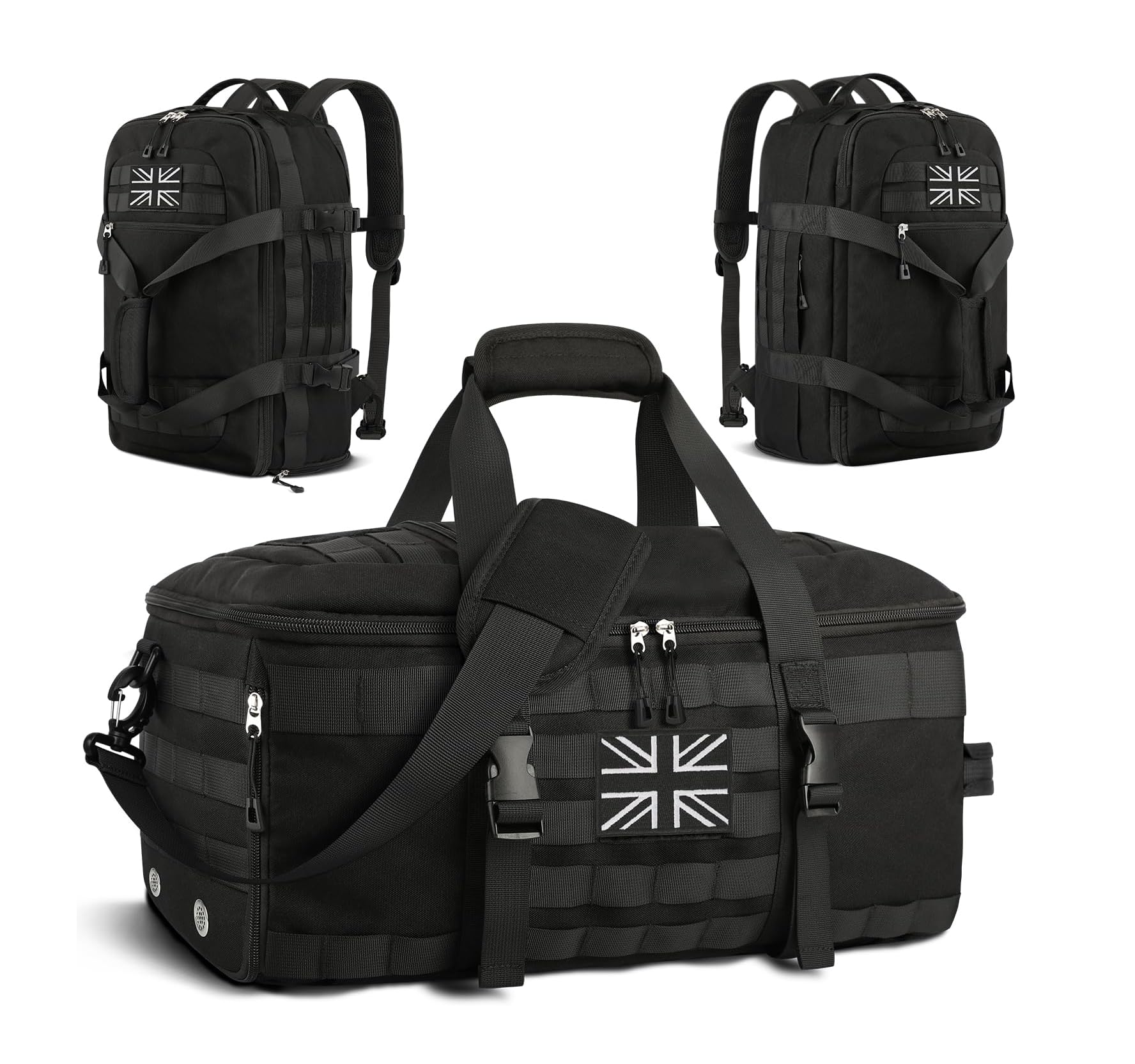 3-in-1 Tactical Gym Duffle Bag – Travel Backpack with Shoe & Wet Compartments, Black