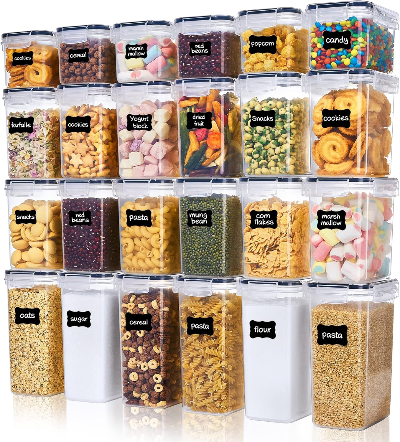 24-Piece Airtight Food Storage Container Set – BPA-Free Plastic Kitchen Canisters with Labels, Black