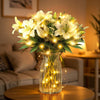 Artificial Lily & Eucalyptus Arrangement with LED Glass Vase