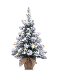 HOMCOM 60cm Prelit Snow Flocked Mini Christmas Tree with LEDs, Pine Cones & Berries