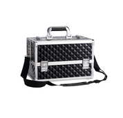 Large Black Makeup Organizer Box – Vanity Case with 4 Trays, Locks & Shoulder Strap