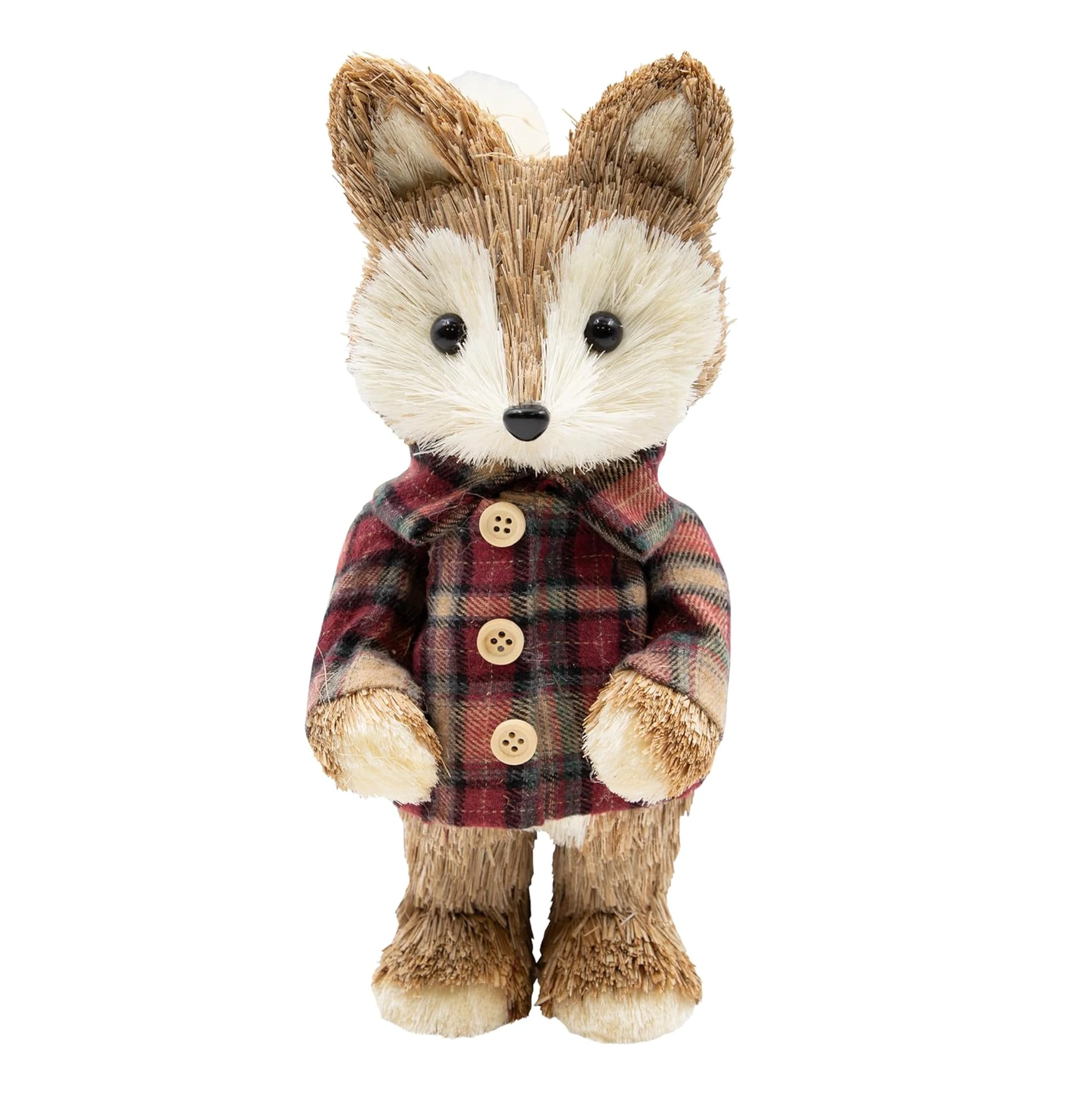 Benross Handcrafted Mrs. Fox Straw Figurine – Rustic Autumn Woodland Decoration in Tartan Outfit