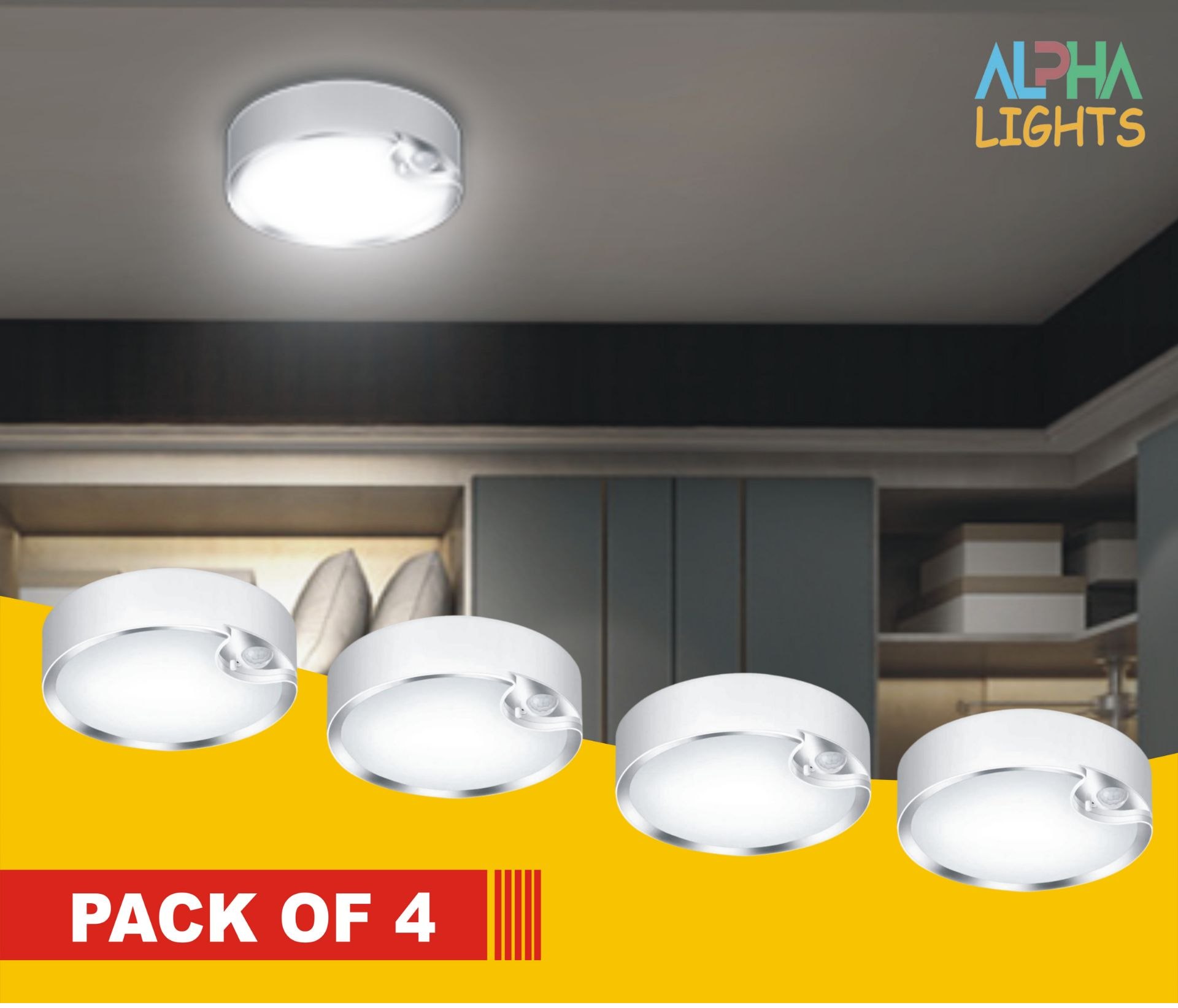 Motion Sensor Light Indoor, Battery Operated Ceiling Light, Battery Powered Shed Lights for Bathroom Porch Stairs Garage