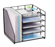 5-Tier Mesh Desk Organiser with File Holder – Office Paper Tray & Storage Rack