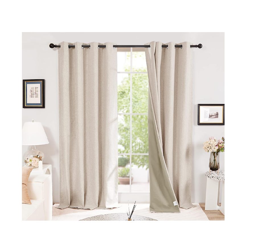 Pale Khaki Thermal Blackout Curtains – Eyelet Insulated Drapes W46 x L72 Inch