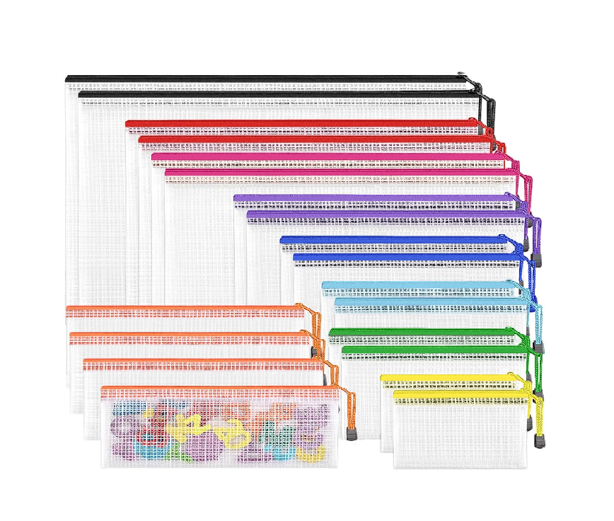 20PCS Zip Lock Document Wallets – Multi-Size Plastic Folders for Office & School