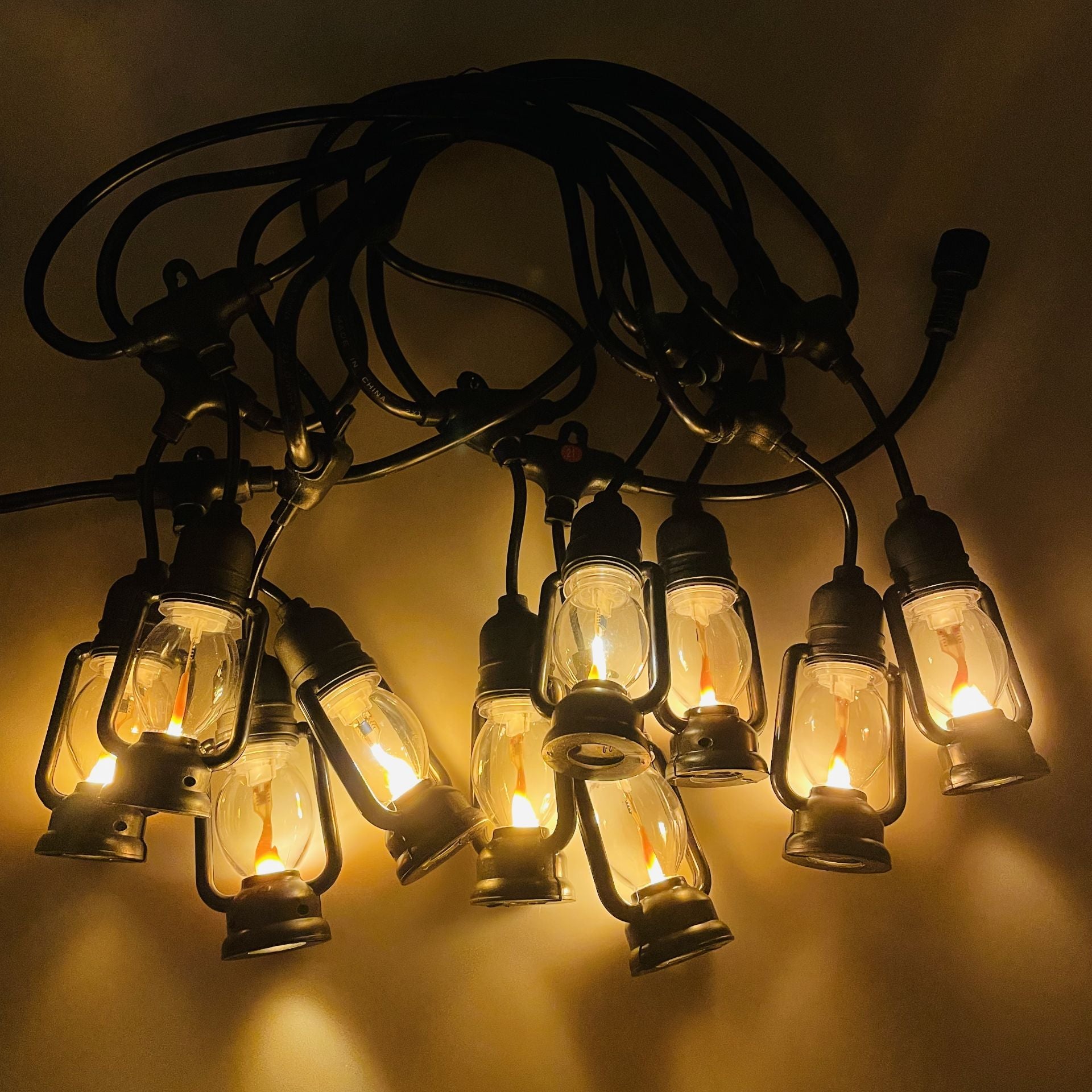 5M Outdoor Patio Festoon String Lights - 10 Edison Bulbs with Flame Effect, Warm White 3000K