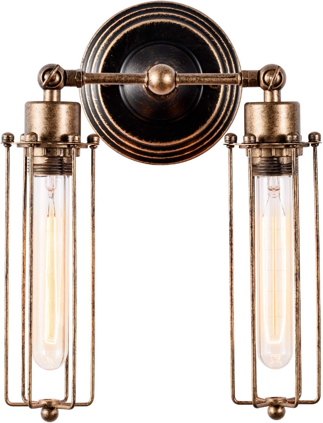 Adjustable Vintage Wall Light with Rustic Metal Cage