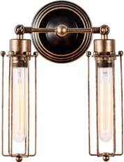 Adjustable Vintage Wall Light with Rustic Metal Cage