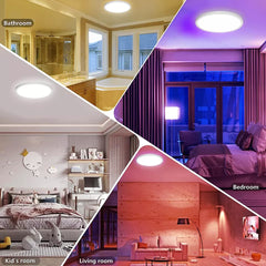 12-Inch 24W RGB Dimmable LED Flush Mount Ceiling Light - High Brightness 3200lm, Remote-Controlled