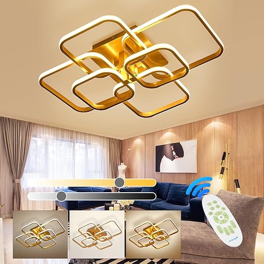 LED Ceiling Light with Remote – 4 Square Black Modern Chandelier