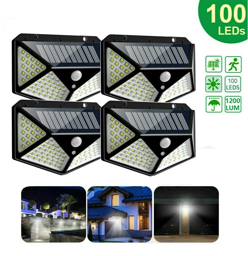 100 LED Solar Security Light, PIR Motion Sensor Wall Light, 3 Modes, 270° Wide Angle, IP65 Waterproof for Outdoor Garden Fence Yard & Pathway