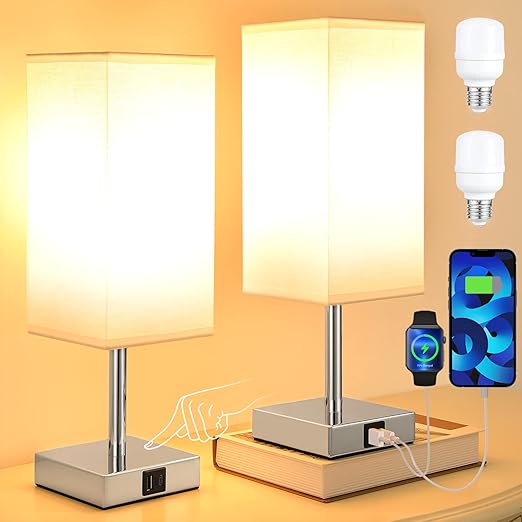 Aooshine Touch Bedside Lamp with USB A+C Charging